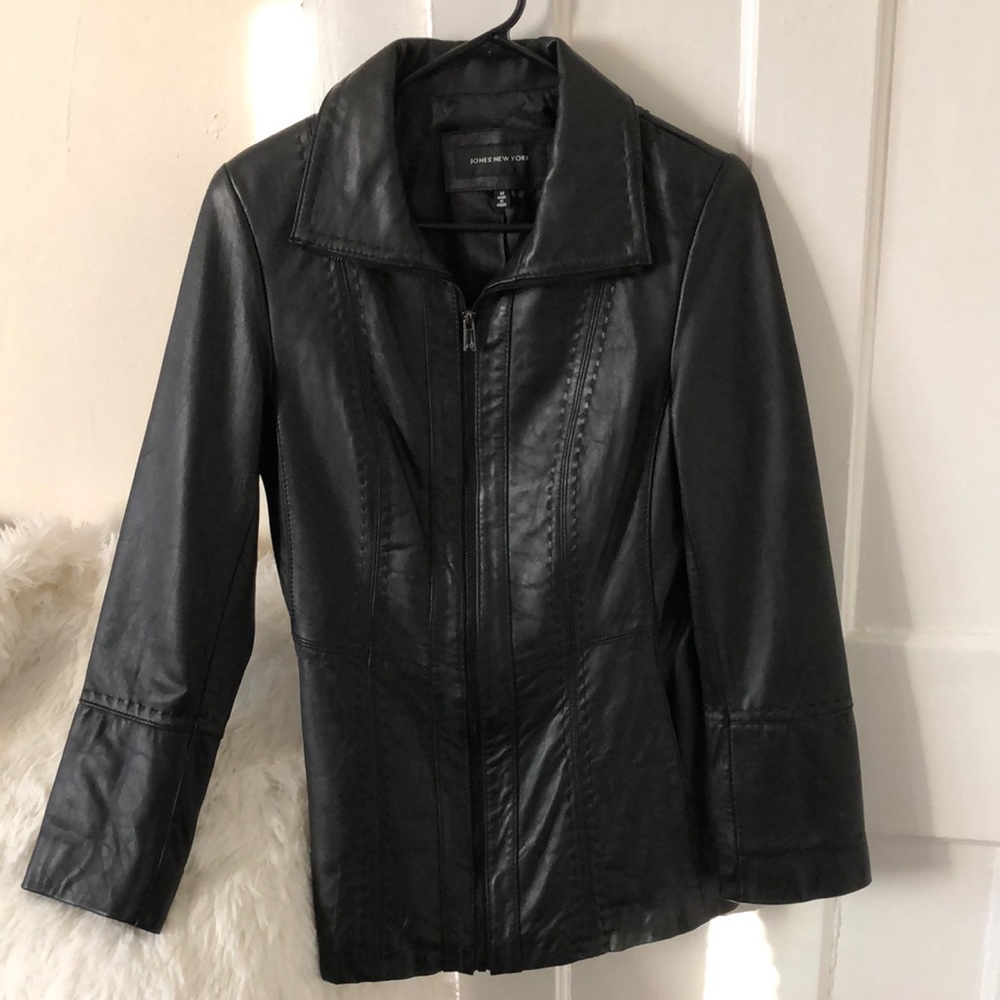 Jones NY scuba Stitched Design Leather Jacket - Picture 1 of 6